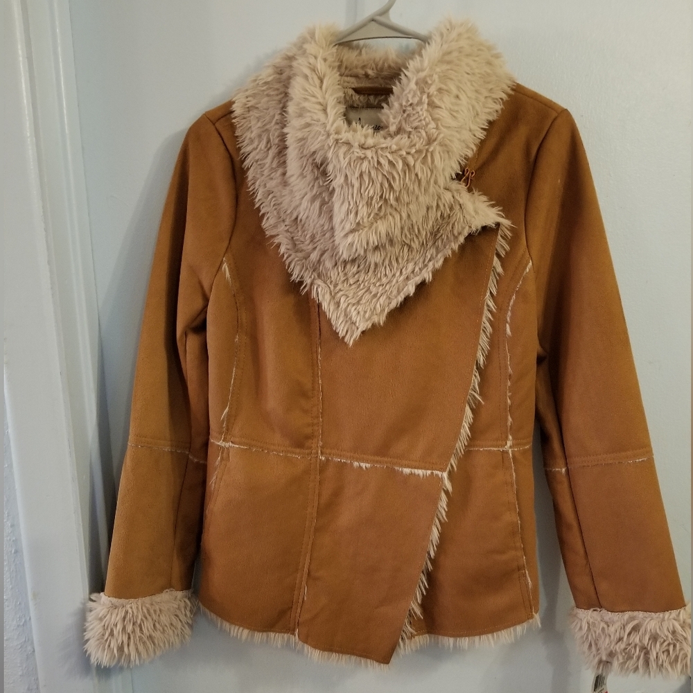 American Rag faux fur & suede Jacket Coat extra small Soft tan beige Vegan